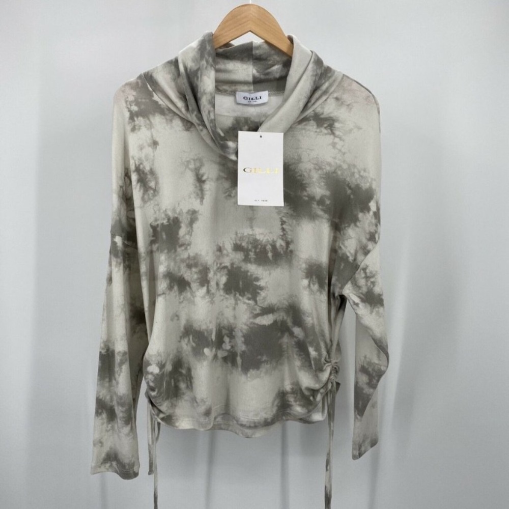 Gilli Gray Tie Dye Shirt Cowl Neck Pullover Top. P-P 24” Shoulder-hem 24” COMFY